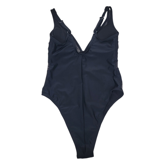 Cupshe Swimsuit V Neck Black 0X Mesh Sheer Panel Minimalist Plus One Piece - Picture 4 of 11